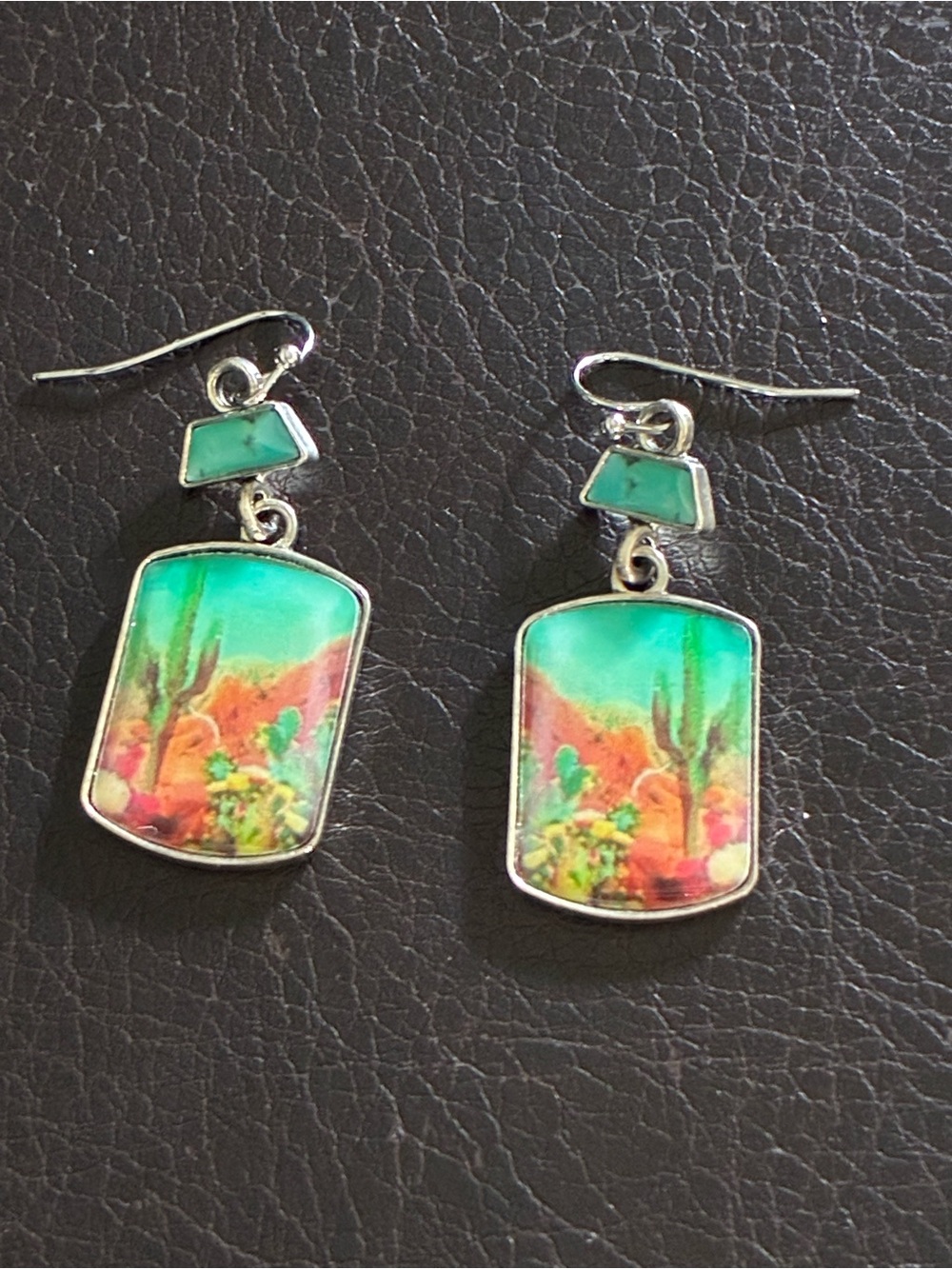 Turquoise Desert Scene Dangle Earrings